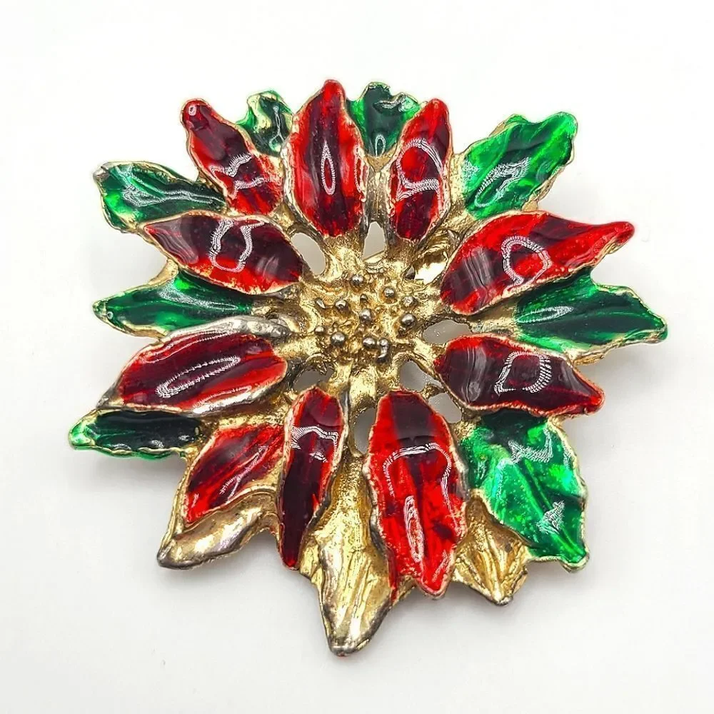 Vintage Christmas Poinsettia Brooch Pin